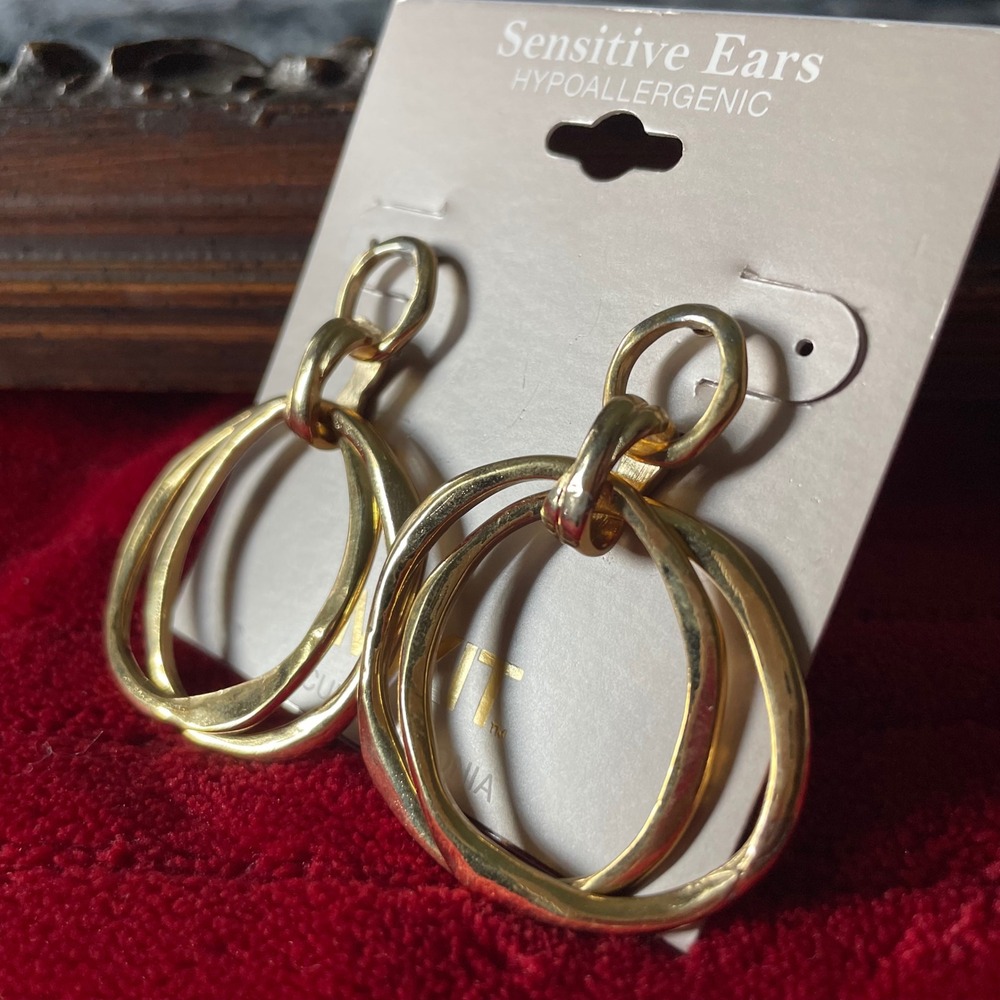 Mixit Gold Tone Double Hoop Drop Earrings Hypoallergenic Sensitive Ears‎ NEW